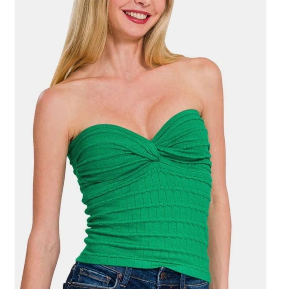 Zenana Outfitters Green Ribbed Twist Detail Tube Top NWOT